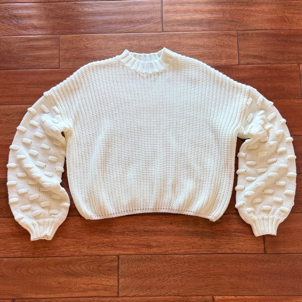 Cream Textured Sleeve Knit Sweater